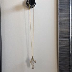 White marbled rock cross necklace